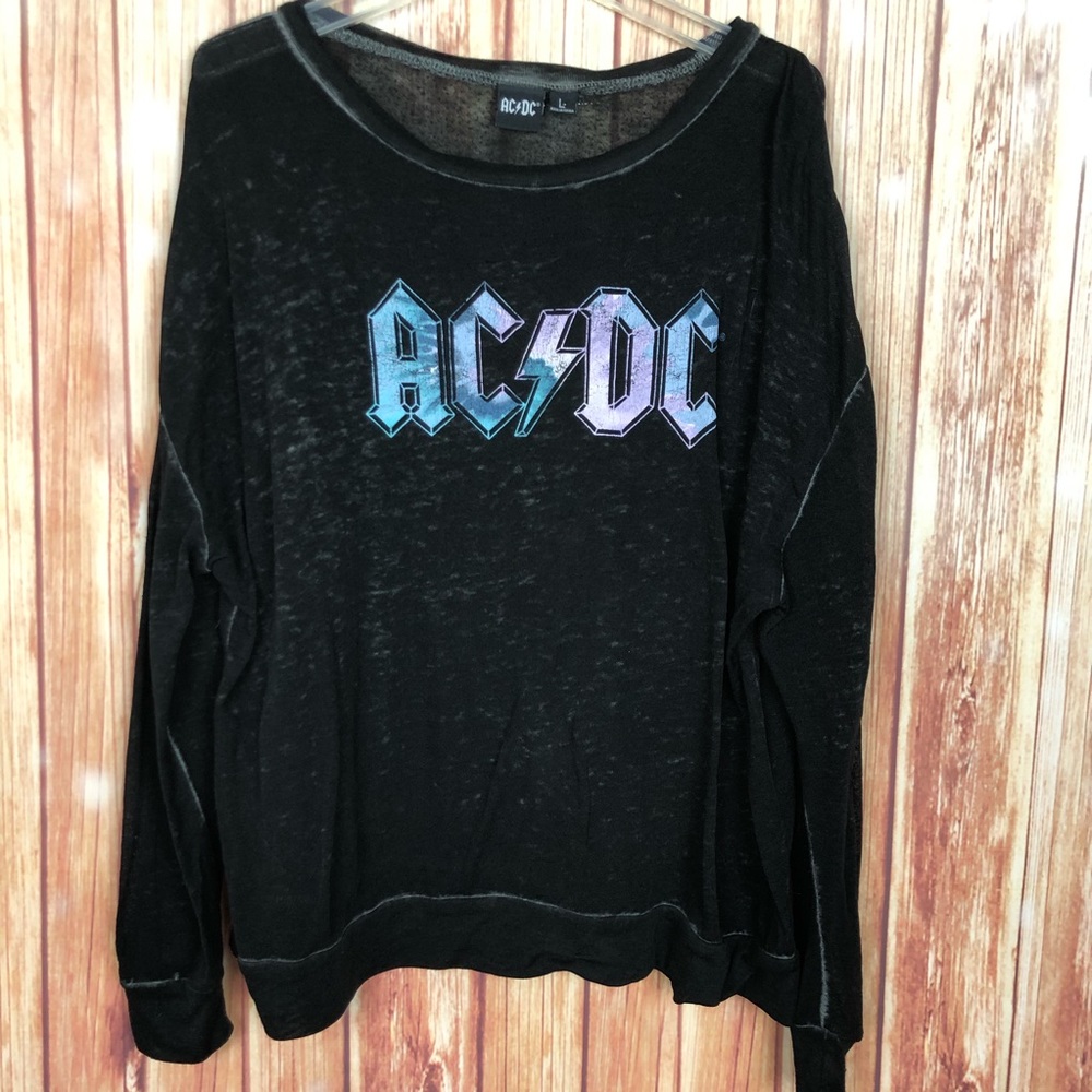 AC DC Graphic Burnout Tissue Tee Sweatshirt (L)